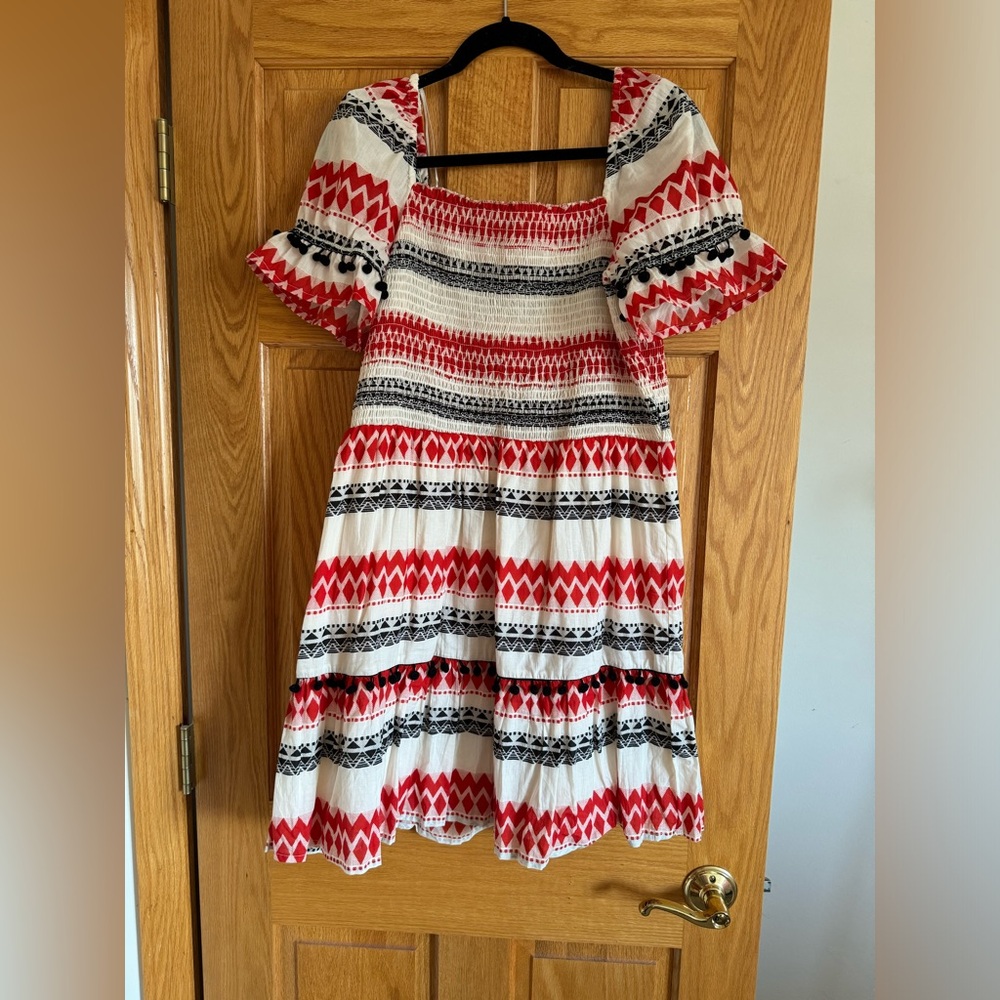Women’s Red & Black Patterned Square-Neck Tiered Dress